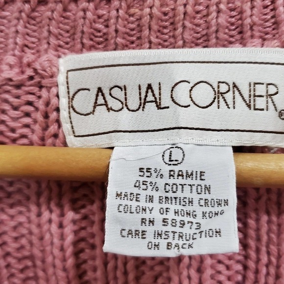 Vintage Casual Corner 80's Chunky Knit Ribbed V-Neck Pink Sweater Size Large - Picture 4 of 8